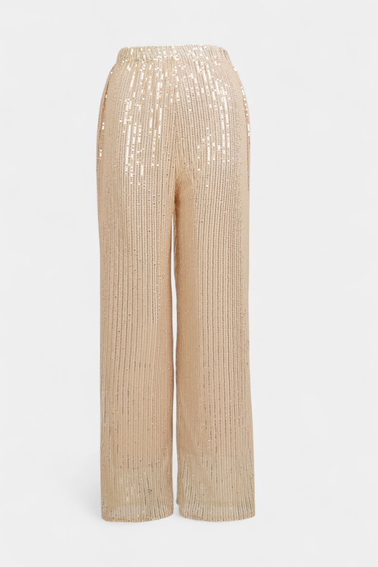 Elva Pantalones Holgados de Cintura Alta con Lentejuelas