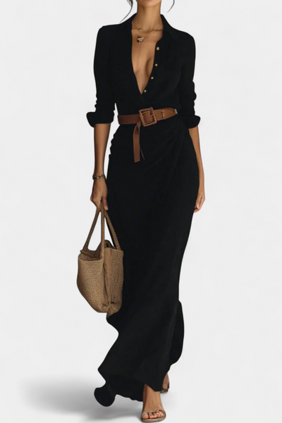 Souline Maxi Dress with Lapel and Long Sleeves