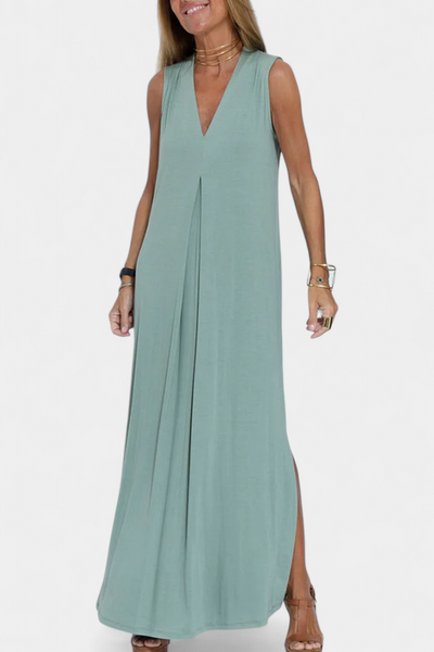 Vestido Maxi Sin Mangas Felisa en Color Sólido con Silueta Elegante