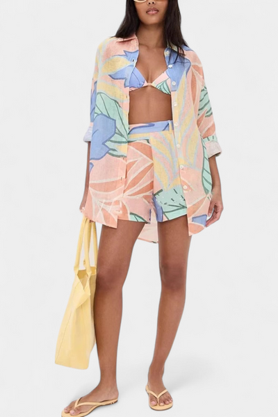 Lumina Conjunto Tropical: Camisa Suelta y Shorts de Cintura Alta