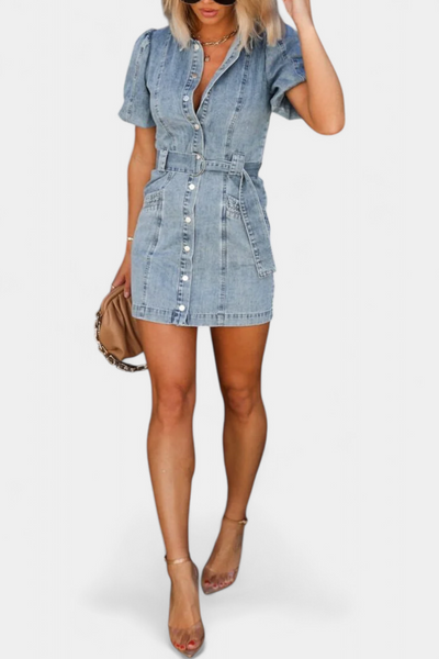Orlena Mini Vestido de Denim Desgastado