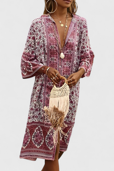 Chinara Vestido Largo Boho con Bordado Étnico y Corte Suelto