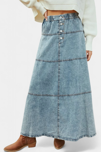 Lorraine Falda Larga de Denim con Detalles de Pluma