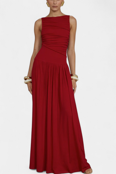 Maddy Vestido Maxi Sin Mangas con Drapeado Lateral Elegante