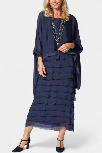 Vestido Midi Rosaria con Volantes y Detalles Deshilachados