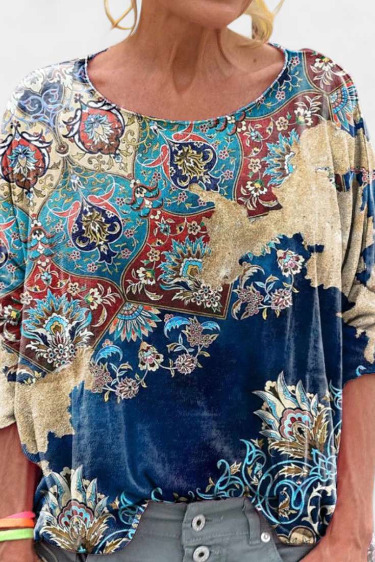 Blusa Holgada Omari con Estampado Bohemio Retro