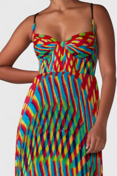 Vestido Maxi Janis con Estampado Artístico y Escote Halter en Forma de Corazón