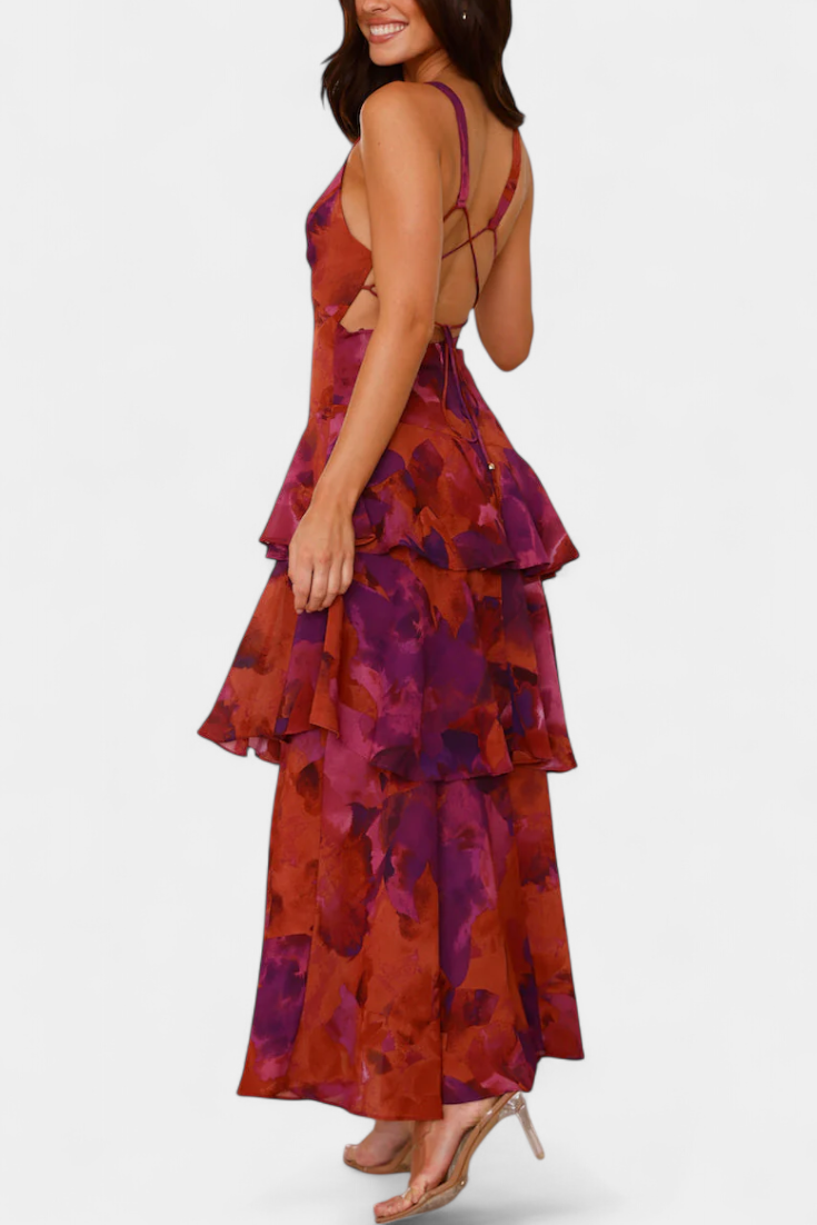 Domenica Vestido de Gasa con Escote en V y Capas Sueltas