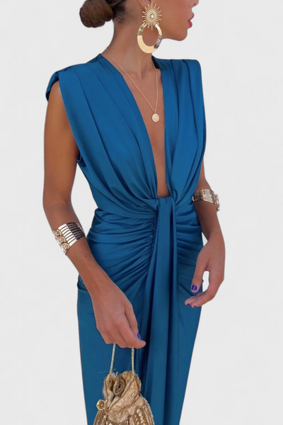 Lakisha Vestido Midi Ajustado con Escote Profundo