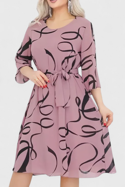 Ame Vestido Midi Estampado con Cinturón y Diseño Versátil