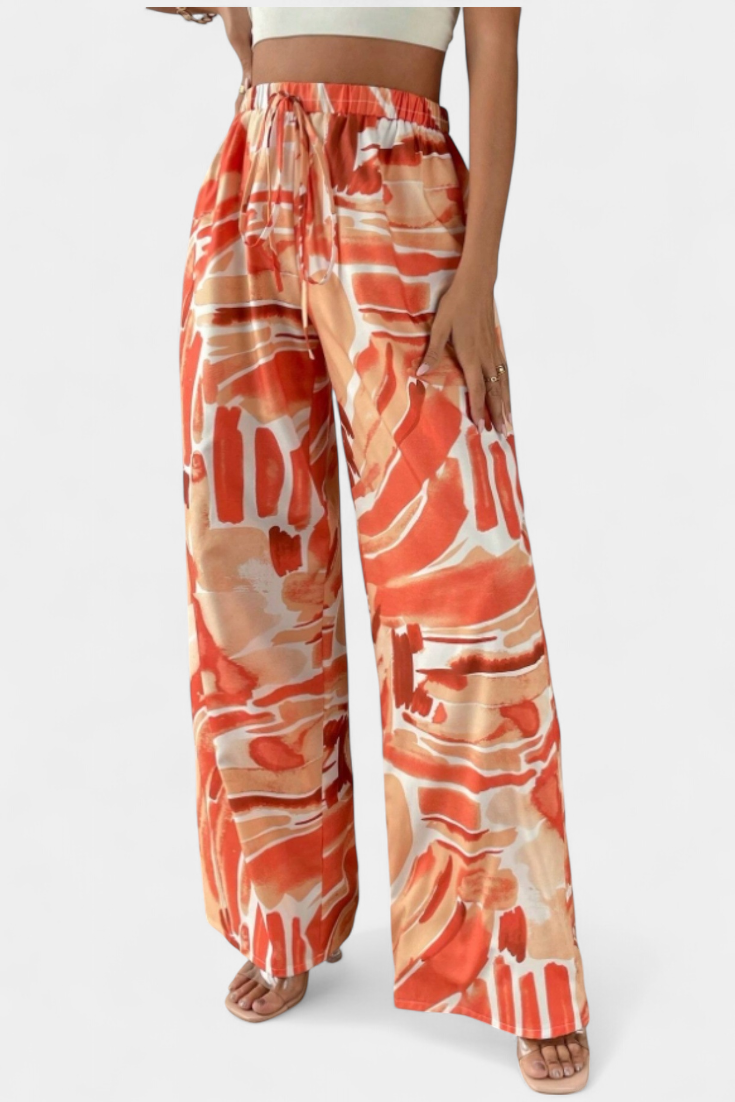 Senda Pantalones de Pierna Ancha con Diseño Abstracto