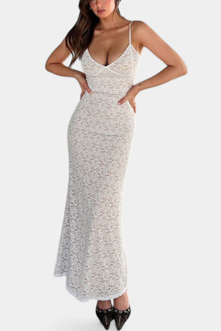 Lunara Vestido de Encaje con Espalda Abierta