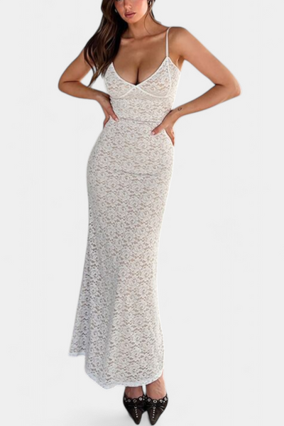 Lunara Vestido de Encaje con Espalda Abierta