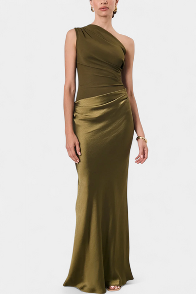 Ottavia Vestido de Fiesta Largo con Pliegues y Escote Asimétrico