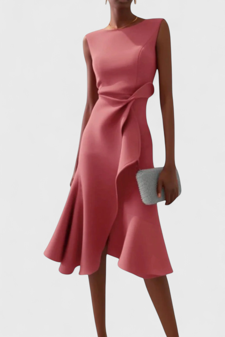 Vestido Midi Asimétrico Claudia con Drapeado Chic