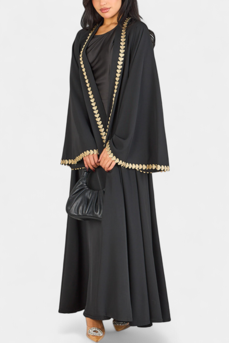 Abaya Fluida Ginebra con Elegante Bordado Dorado
