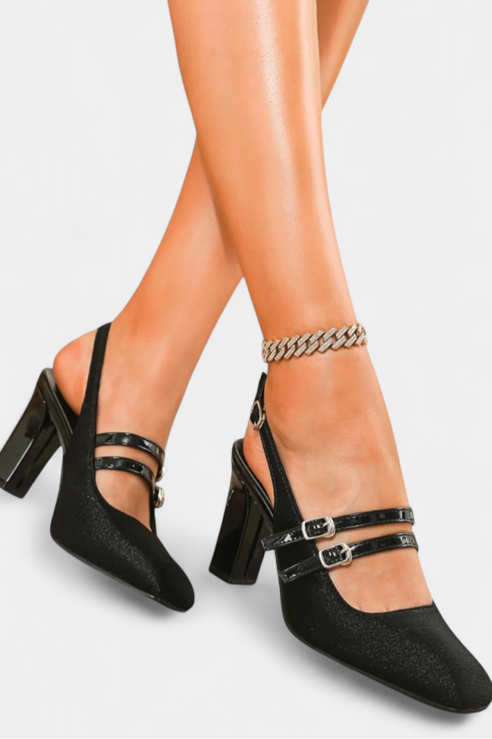 Tacones Satinados Orlanda con Doble Tira y Correa en el Tobillo