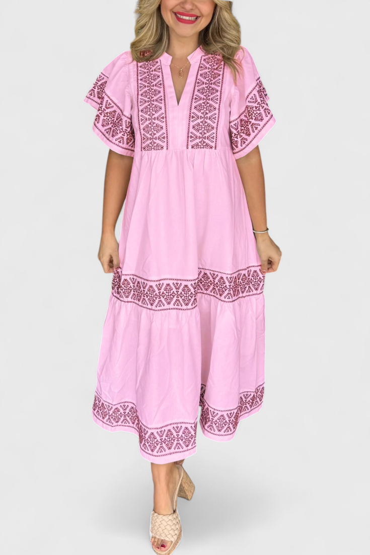 Vestido Maxi Boho Allona con Escote en V y Corte Suelto