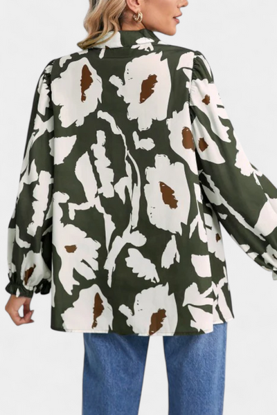 Filomena Blusa de Media Botonadura con Manga Abullonada en Estampado Floral Abstracto