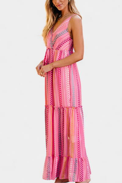 Asunción Vestido Largo Multicolor con Rayas Rosas