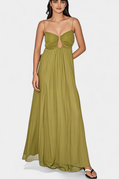 Elettra Vestido Maxi con Tirantes Delgados y Drapeado Suave