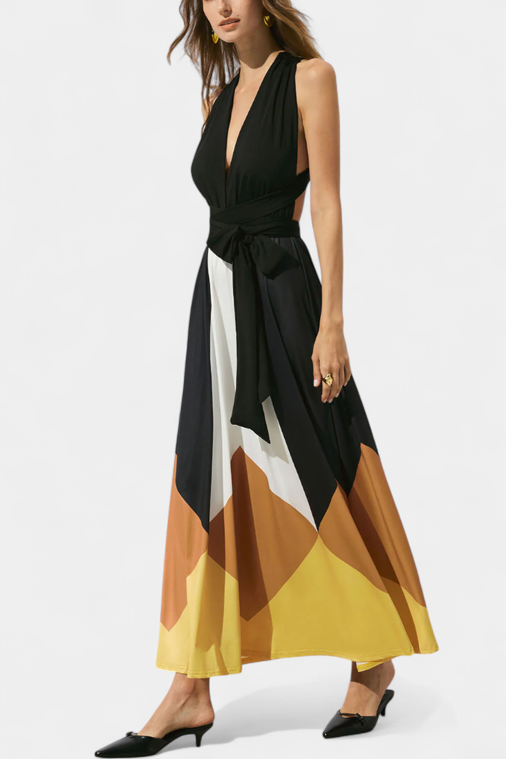 Nava Vestido Largo Polimórfico con Espalda Descubierta y Silueta Versátil