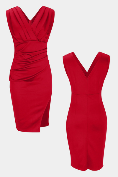 Vestido Elegante Ceñido Rosanna con Escote en V y Abertura Lateral