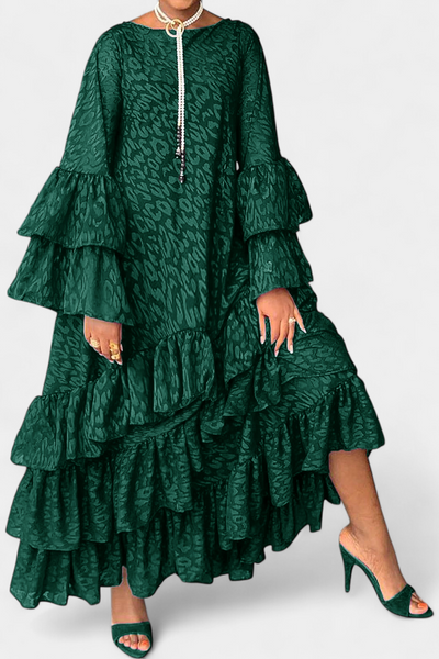 Eliselle Vestido Maxi Asimétrico con Volantes y Mangas de Campana