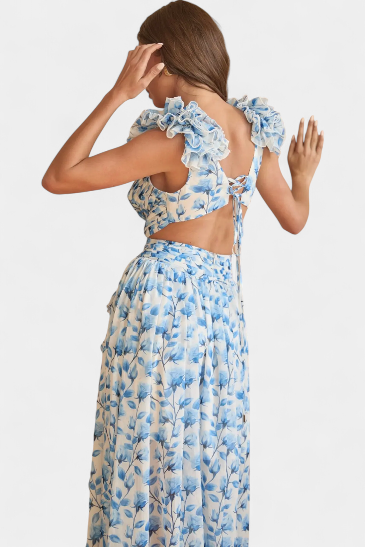 Zuleika Vestido de Chifón con Volantes y Aberturas Lateral