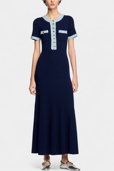 Vestido Midi de Punto Alexia con Detalles de Ribete