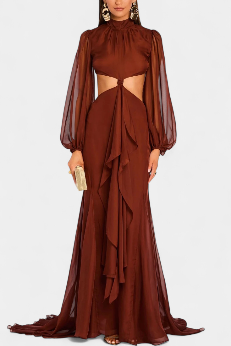 Vestido Maxi Delanie con Cutouts y Volantes Espectaculares