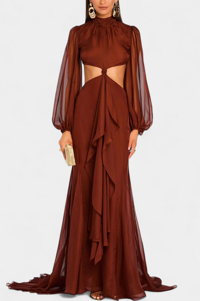 Vestido Maxi Delanie con Cutouts y Volantes Espectaculares