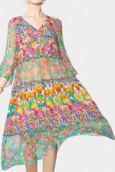 Kate Vestido Midi Ligero con Estampado Floral Artístico