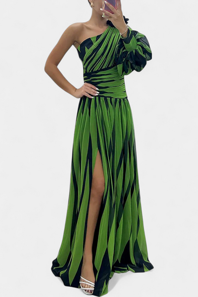 Vestido Maxí Elegante de Rayas con Un Solo Hombro de Bethania