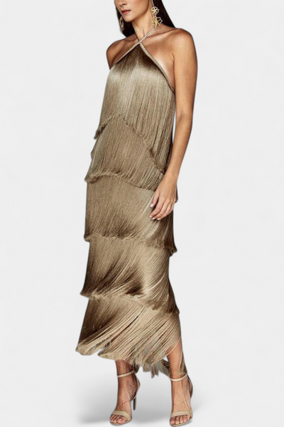 Saidey Vestido con Flecos y Espalda Abierta