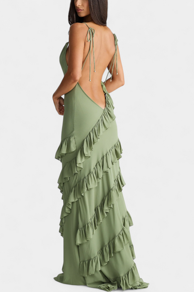 Vestido Maxi Padeline con Volantes y Espalda Descubierta