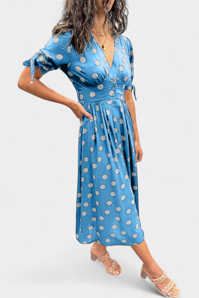 Lizzie Vestido Midi de Lunares con Escote en V