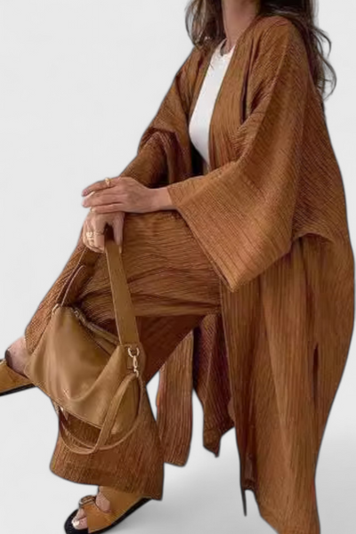 Caspian Conjunto de Dos Piezas con Kimono Largo y Estilo Relajado