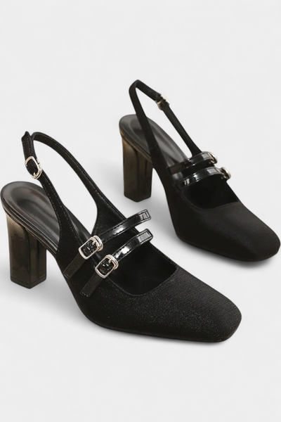 Tacones Satinados Orlanda con Doble Tira y Correa en el Tobillo