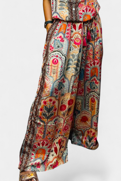 Conjunto Boho Hallie: Blusa con Flecos y Pantalones Anchos