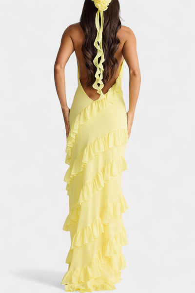 Vestido Maxi Padeline con Volantes y Espalda Descubierta