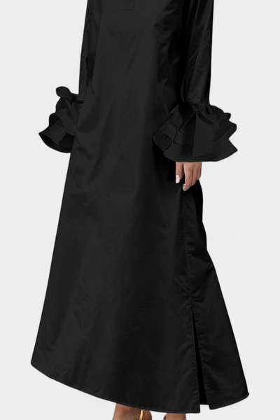 Vestido Largo Urbano Ramona con Cuello Camisero y Mangas Voladas