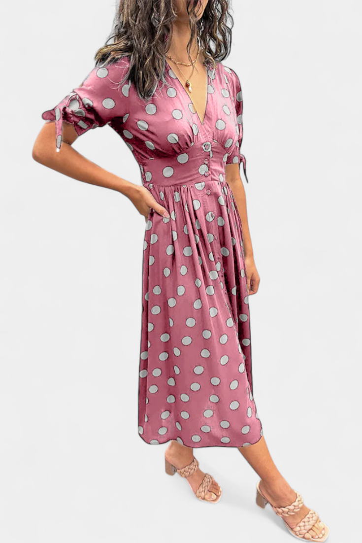 Lizzie Vestido Midi de Lunares con Escote en V