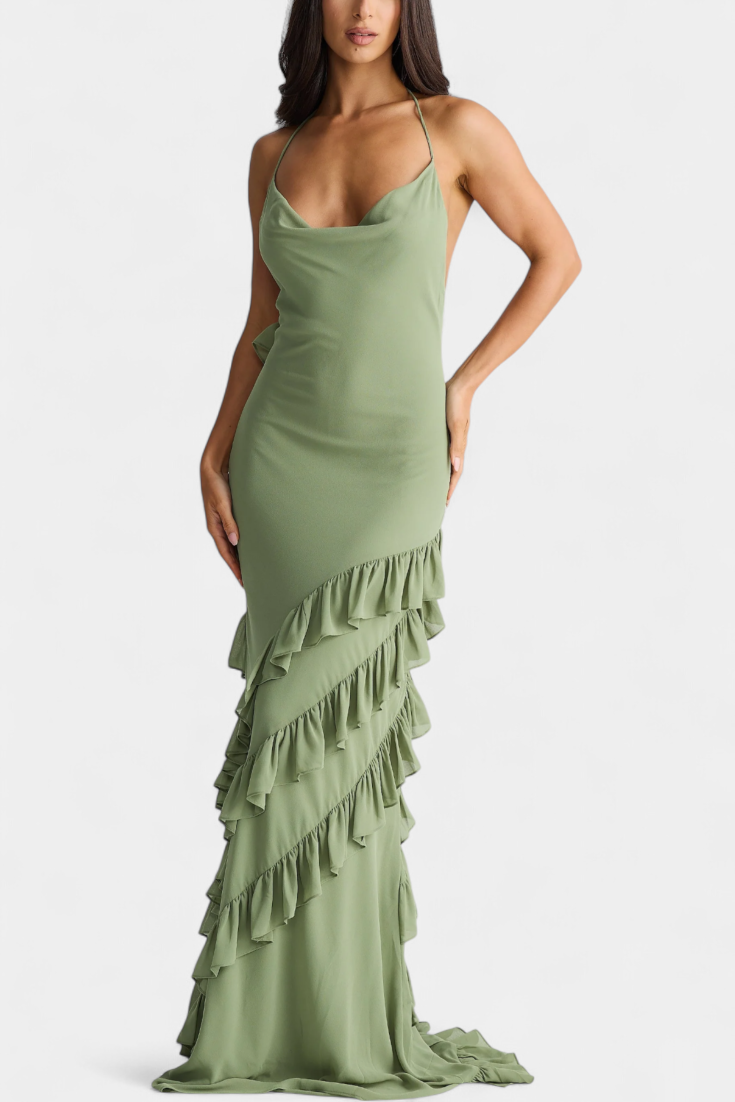 Vestido Maxi Padeline con Volantes y Espalda Descubierta
