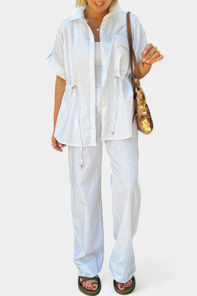 Lani Conjunto Casual de Camisa y Pantalones de Algodón y Lino