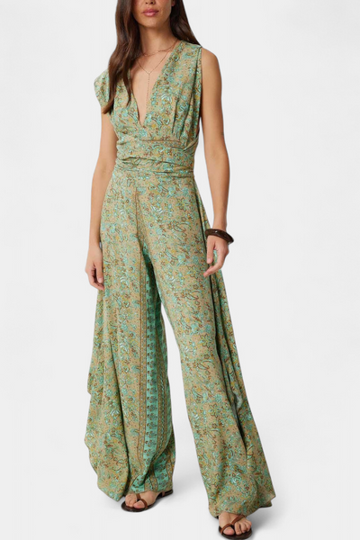 Mono Cruzado Leandra con Estampado Floral en Verde