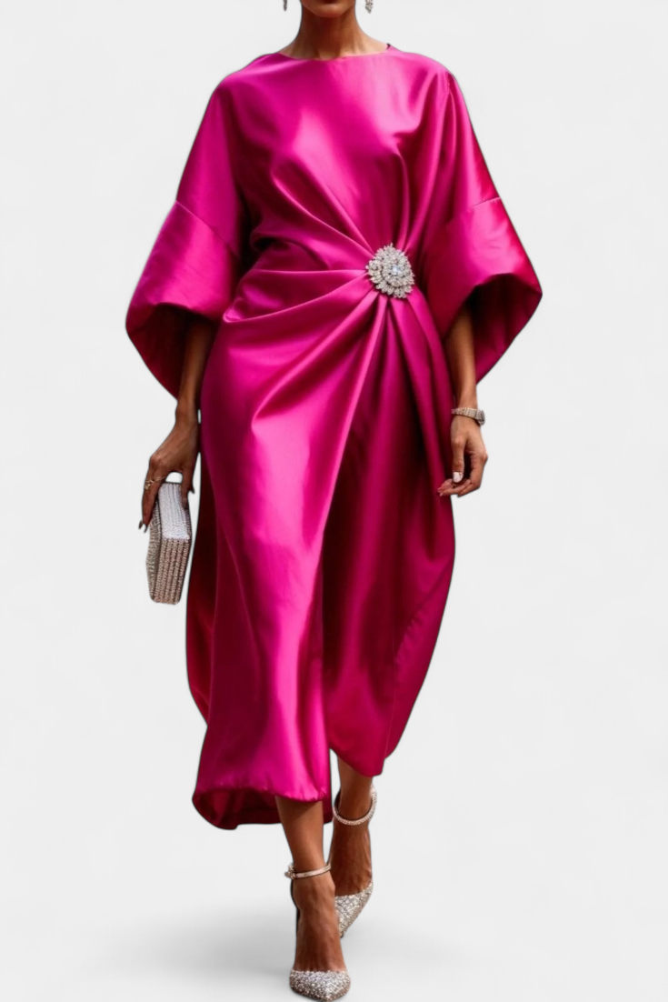 Luxe Brillante Vestido Largo de Satén Ubelia