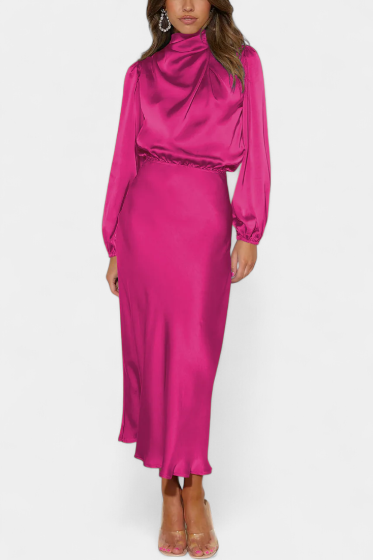 Cecila Maxi Dress with High Neck and Floral Detail