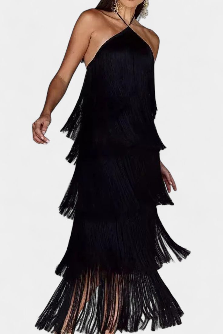 Saidey Vestido con Flecos y Espalda Abierta