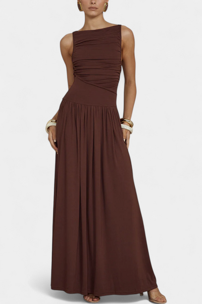 Maddy Vestido Maxi Sin Mangas con Drapeado Lateral Elegante